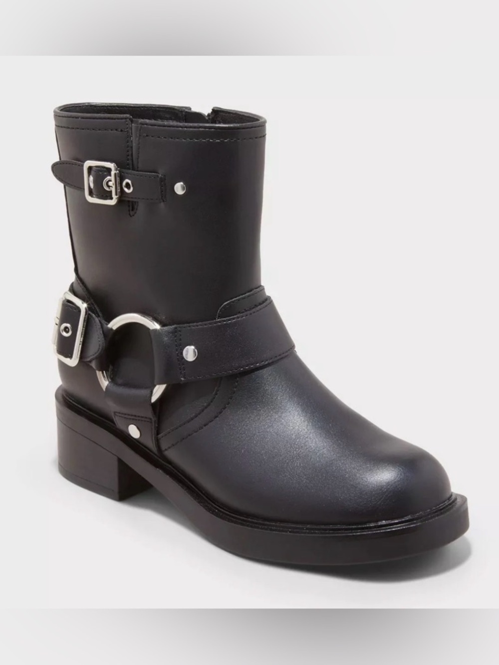 Universal Thread NWT Connor Black Leather Moto Ankle Boots with Buckle Detail